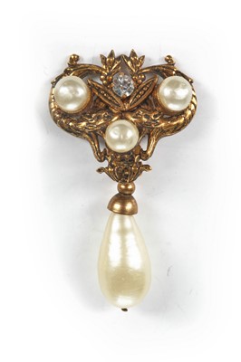 Lot 35 - A pair of Chanel pearl drop filigree earrings, 1983