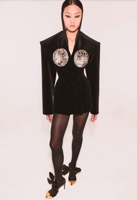 Lot 438 - A Daniel Roseberry for Schiaparelli couture black velvet jacket/dress, Autumn-Winter 2021-22