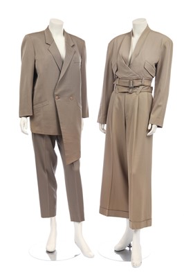 Lot 186 - Two Issey Miyake wool taupe suits, late 1980s-early 1990s