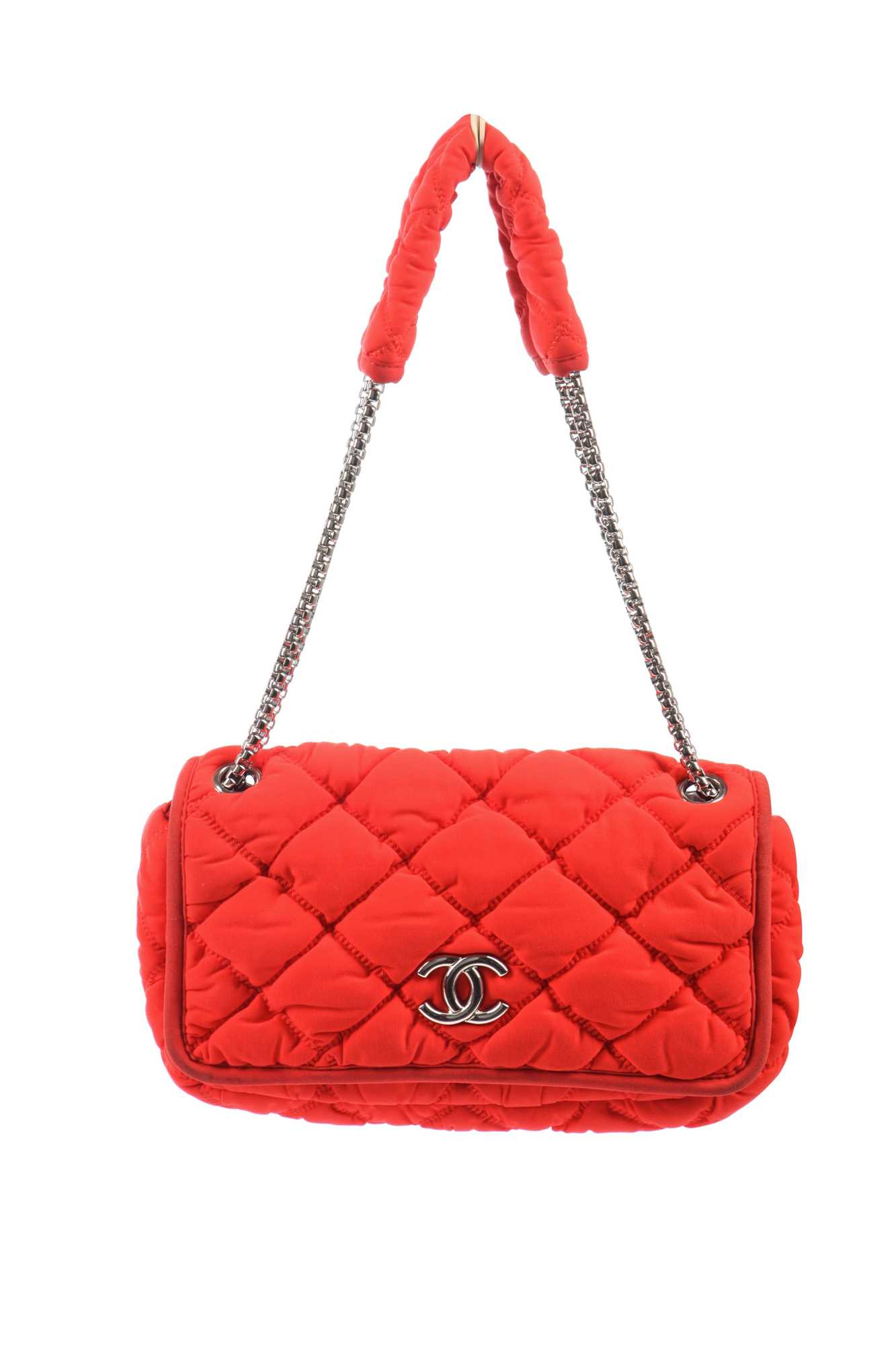 Lot 2 - A Chanel neon-orange jersey puffer-quilted