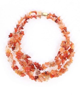 Lot 57 - A multi-strand agate necklace with 18kt gold...