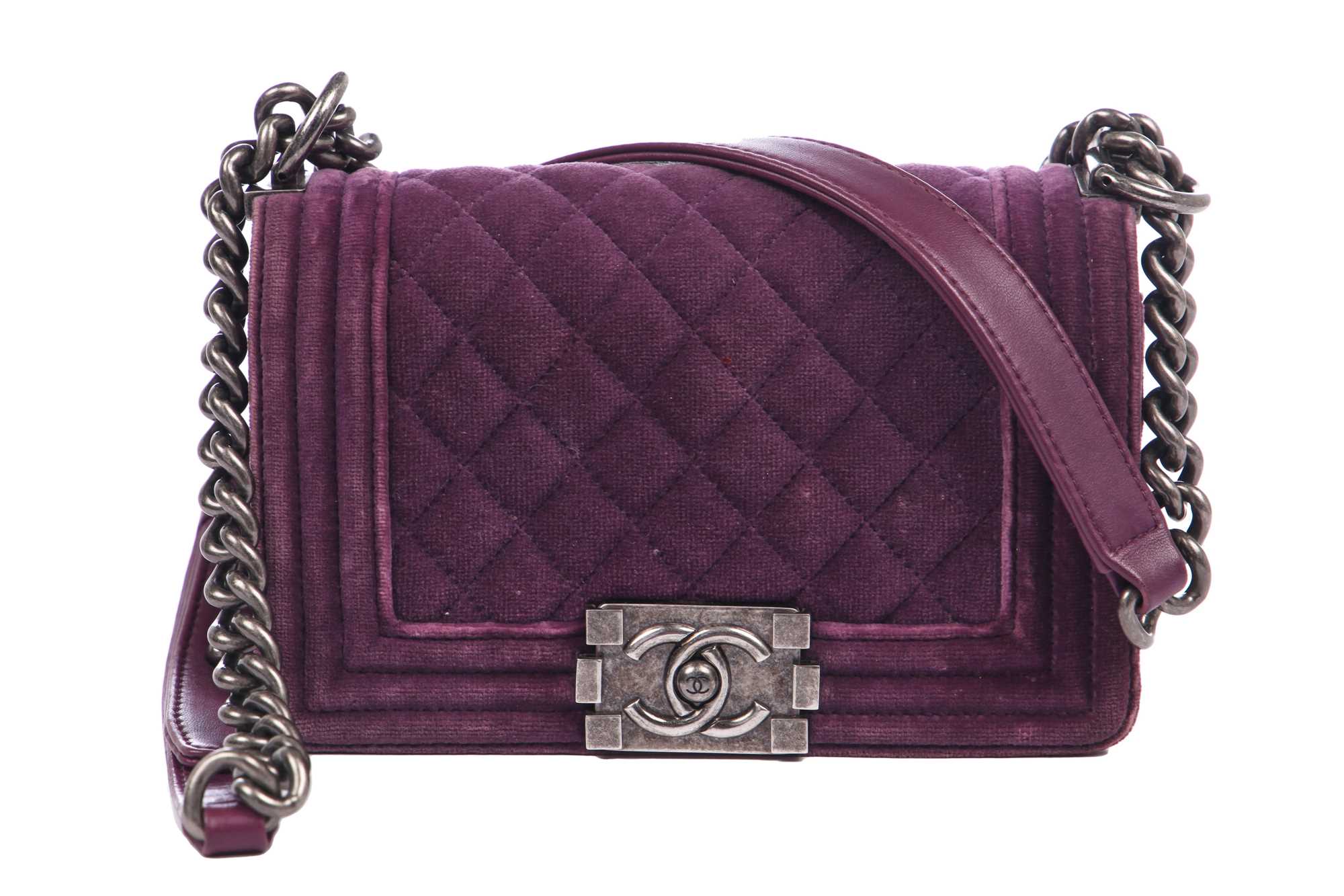 Lot 6 - A Chanel quilted purple velvet and leather small Boy bag, 2013-14