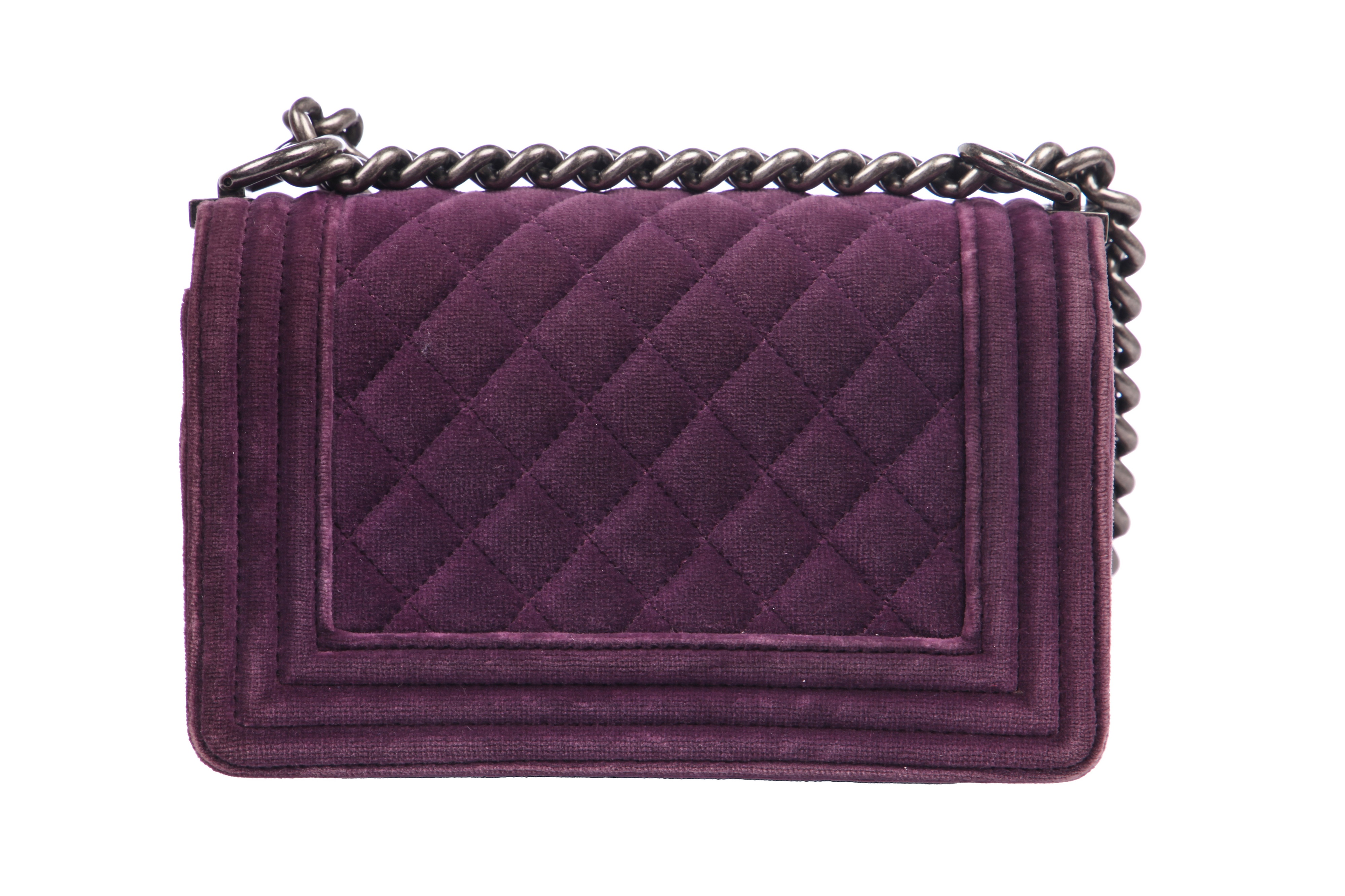 CHANEL Velvet Quilted Mini Boy Flap Purple