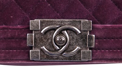 Lot 6 - A Chanel quilted purple velvet and leather small Boy bag, 2013-14