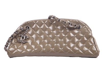 Lot 7 - A Chanel quilted grey patent leather bowling bag, 2012