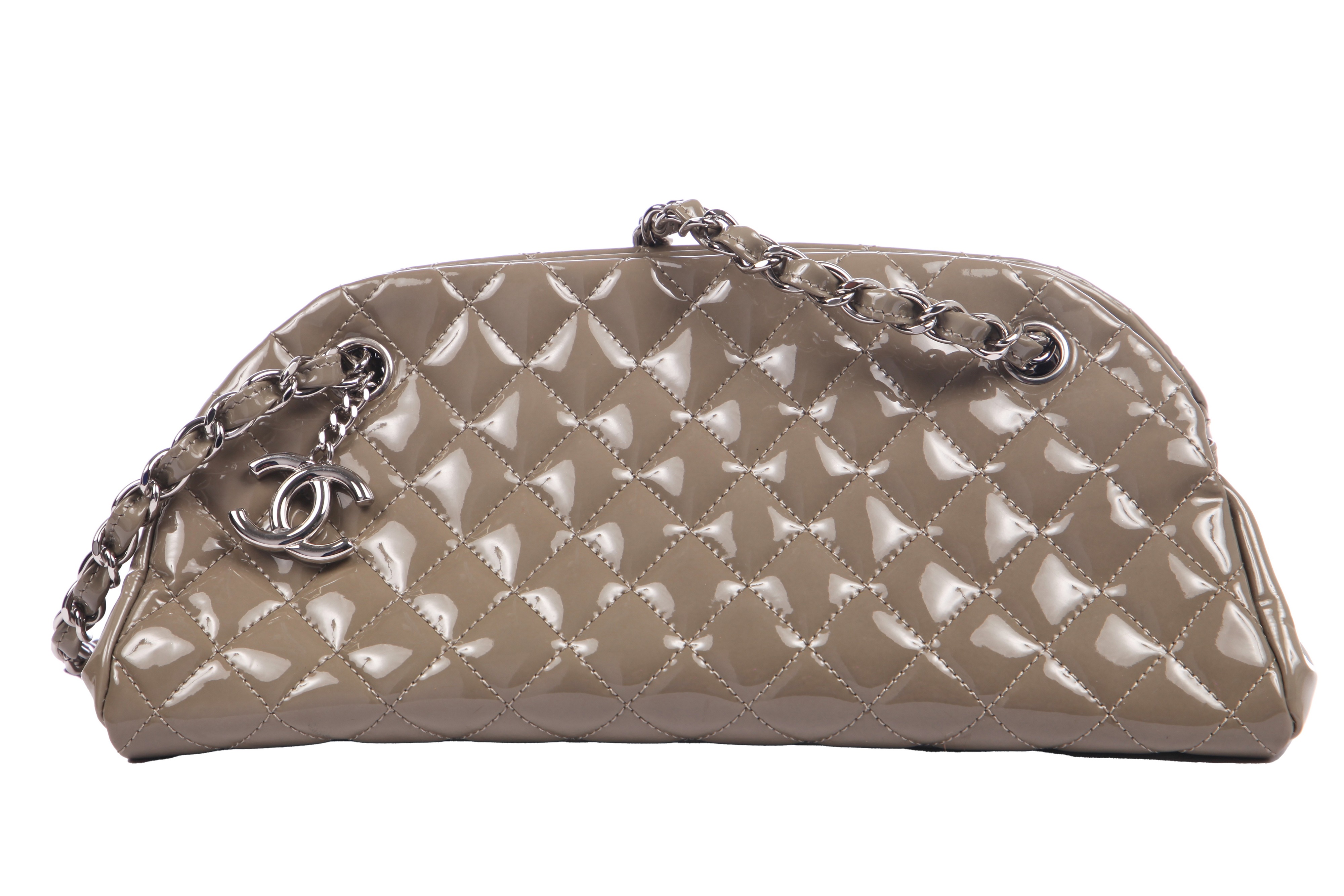 A Chanel quilted grey patent leather bowling bag, 2012