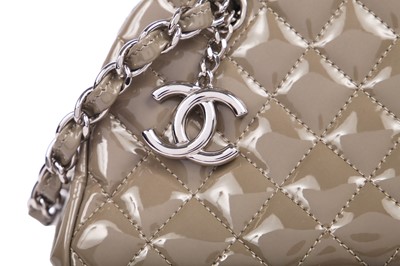 Lot 7 - A Chanel quilted grey patent leather bowling bag, 2012