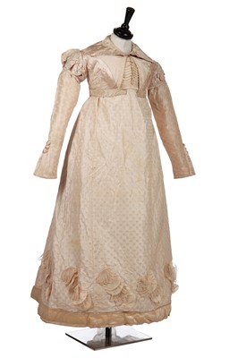Lot 218 - A fine figured silk ball or bridal gown and matching spencer, circa 1822