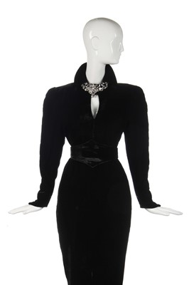 Lot 348A - A Thierry Mugler black velvet cocktail dress, 'Hiver Russe' collection, Autumn-Winter 1986-87