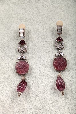 Lot 67 - A pair of Christian Dior/ John Galliano by Goossens carved amethyst earrings, probably Spring-Summer 1998
