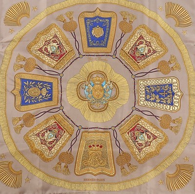 Lot 36 - An Hermès 'Poste et Cavalerie' silk scarf,...