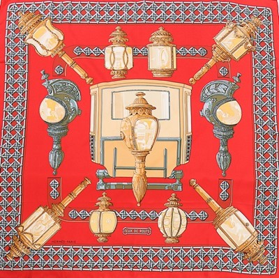 Lot 38 - An Hermès 'Feux de Route' silk scarf, design...