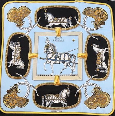 Lot 39 - An Hermès 'Grand Apparat' silk scarf, design...