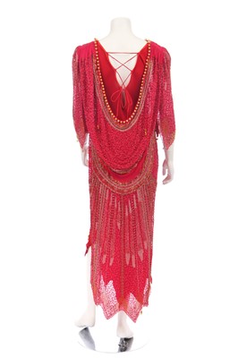 Lot 265 - A Zandra Rhodes raspberry-pink beaded chiffon dress, 'Magic Carpet' collection, Autumn-Winter 1984