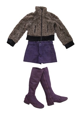 Lot 280 - A rare pair of Biba children's purple cotton boots, 1970s