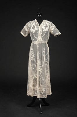 Lot 406 - A needlerun embroidered tulle dress, 1910, altered circa 1918