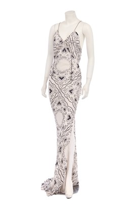 Lot 144 - A John Galliano heart-printed chiffon bias-cut evening gown with hood, probably pre-collection 2001-02