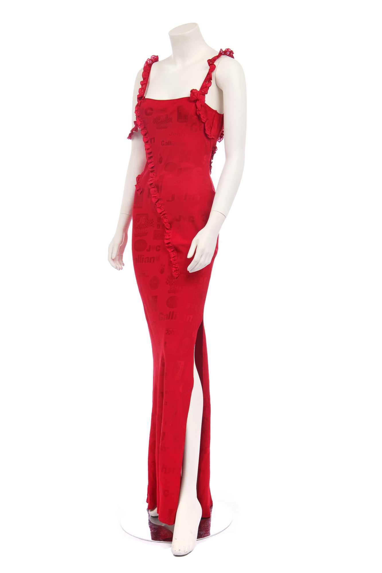Lot 145 - A John Galliano bias-cut red satin-backed crêpe evening gown, Spring-Summer 2002 commercial collection