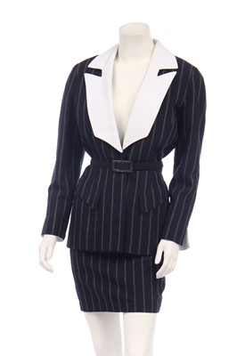 Lot 230 - A Thierry Mugler pinstripe navy wool suit, 1990s