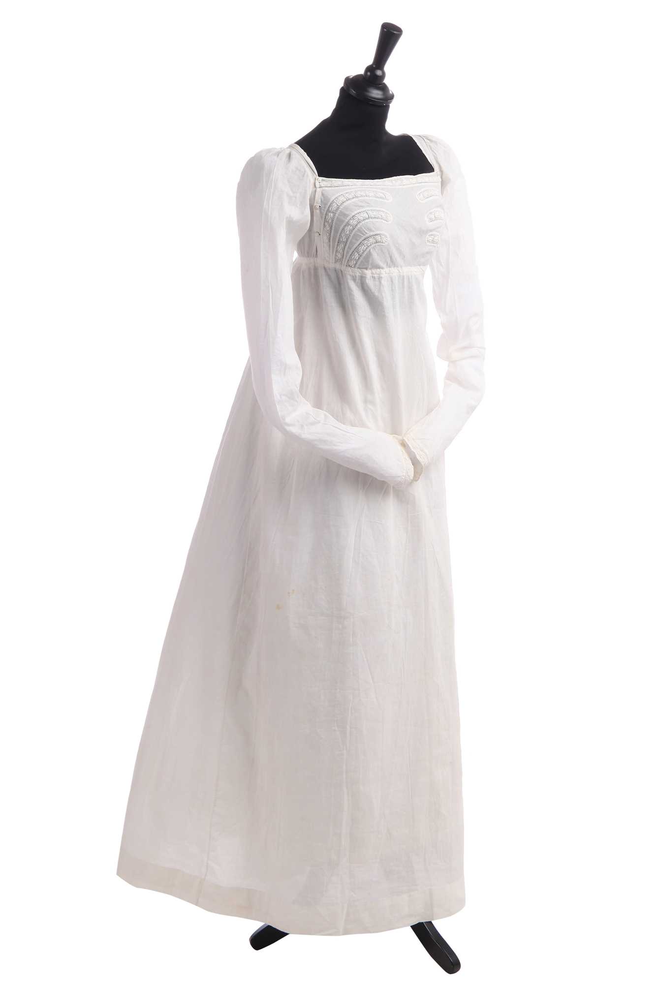 Lot 281 - A whitework embroidered empire-line dress,