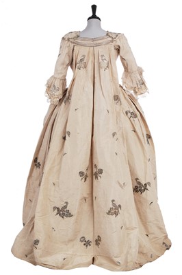Lot 291 - A brocaded silk robe à la Française, the fabric 1740s-early 1750s, but later altered