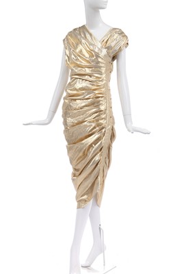Lot 191 - A Thierry Mugler pleated cloth of gold evening dress, Spring-Summer 1985
