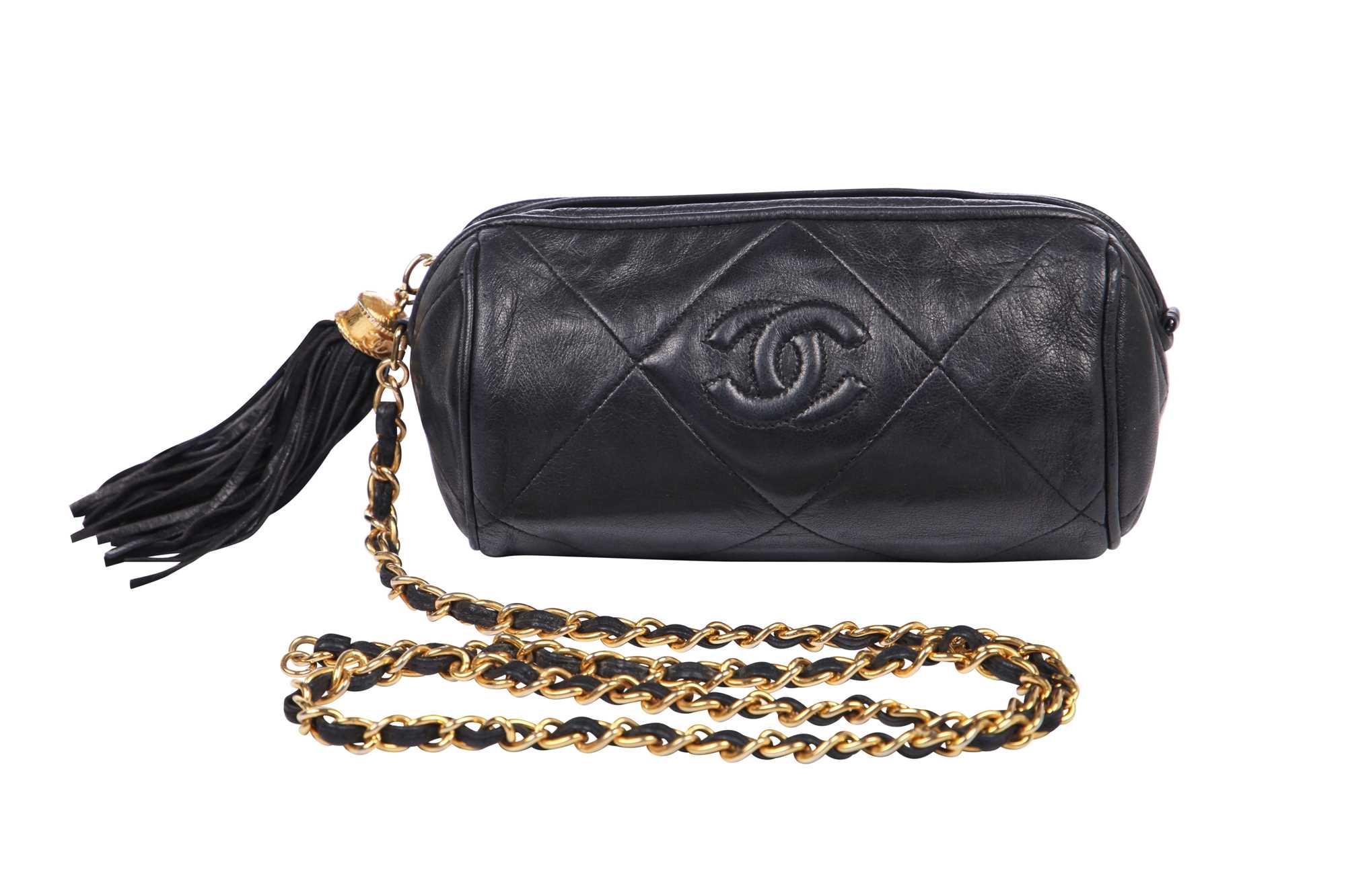 Lot 8 - A Chanel quilted navy lambskin leather bag, 1986-88