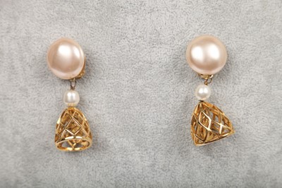Lot 21 - A rare pair of Chanel 'birdcage' 'bell' clip-on earrings, circa 1990