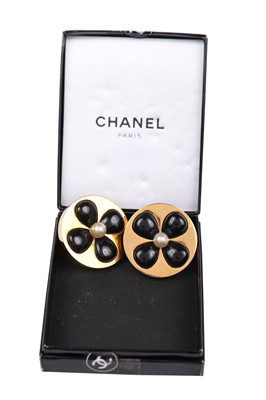 Lot 26 - A pair of Chanel large gilt metal circular clip-on earrings, 1984