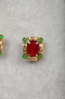 Lot 24 - A pair of Chanel earrings with central glass 'rubies', circa 1986