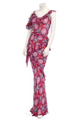 Lot 146 - A John Galliano printed chiffon bias-cut evening gown, pre-collection 2002