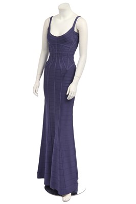 Lot 168 - An Hervé Léger cornflower-purple Spandex bodycon evening gown, modern