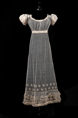 Lot 279 - An embroidered tulle bridal or evening gown, circa 1825