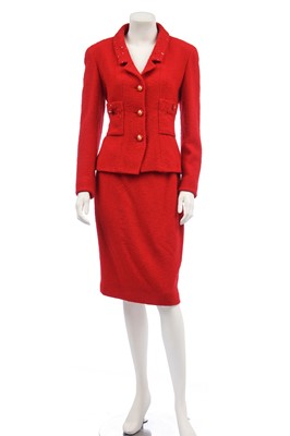Lot 17 - A Chanel cherry-red bouclé wool suit, Autumn-Winter 1993-94
