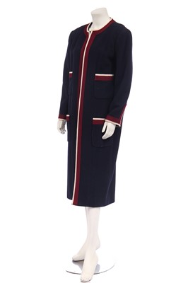 Lot 38 - A Chanel navy wool coat, 1980s