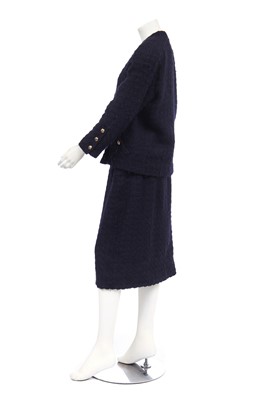 Lot 33 - A Chanel navy blue mohair tweed suit, 1980s
