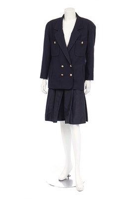 Lot 35 - A Chanel navy wool double-breasted jacket, 1980s