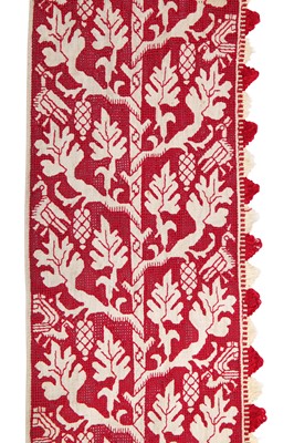 Lot 462 - Two red-work embroidered linen runners, or pelmet panels, Italian, 17th century