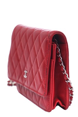 Lot 4 - A Chanel quilted red lambskin leather WOC, 2014
