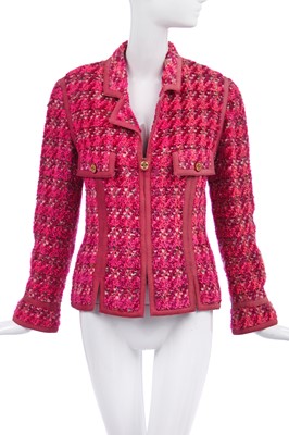 Lot 19 - A Chanel shocking-pink tinsel-flecked fantasy tweed jacket, Autumn-Winter 1991-92