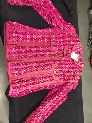 Lot 19 - A Chanel shocking-pink tinsel-flecked fantasy tweed jacket, Autumn-Winter 1991-92