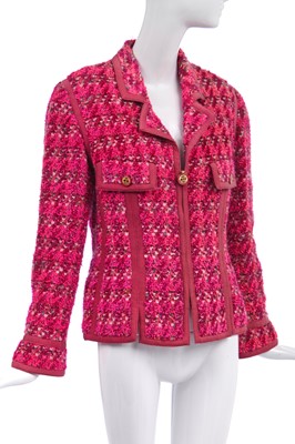 Lot 19 - A Chanel shocking-pink tinsel-flecked fantasy tweed jacket, Autumn-Winter 1991-92