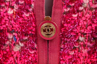 Lot 19 - A Chanel shocking-pink tinsel-flecked fantasy tweed jacket, Autumn-Winter 1991-92