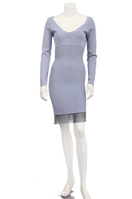 Lot 216 - An Hervé Léger pale lilac Spandex body-con dress, 1990s