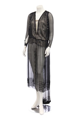 Lot 400 - A beaded black chiffon evening gown with train, early 1920s