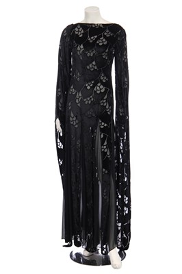 Lot 307 - A Thea Porter black devoré velvet and chiffon panelled evening gown, 1970s