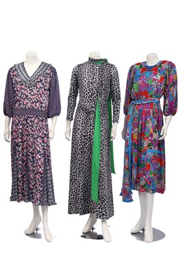 Lot 266 - Four Diane Freis printed polyester dresses, late 1970s-1980s