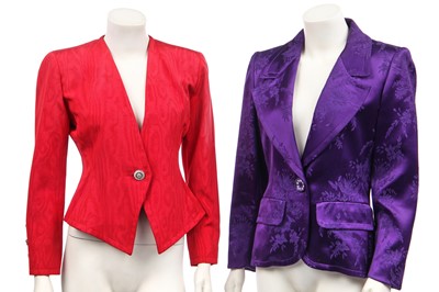 Lot 256 - An Yves Saint Laurent violet damask rayon-satin jacket, 1990s