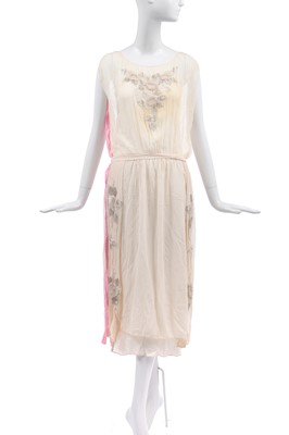 Lot 258 - A Jeanne Lanvin couture ivory and pink chiffon evening or bridal gown, circa 1924