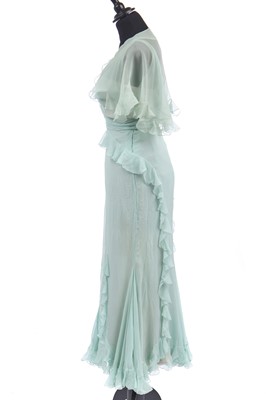 Lot 255 - A Jean Patou couture aqua chiffon bias-cut gown, circa 1931